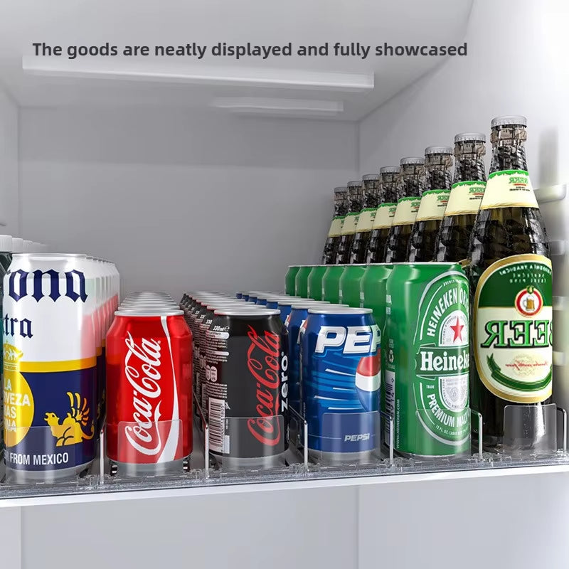 Automatic Soda Can Dispenser Retail Transparent Slide Rail Beverage Storage Organizer Rack Drink Spring Pusher for Fridge