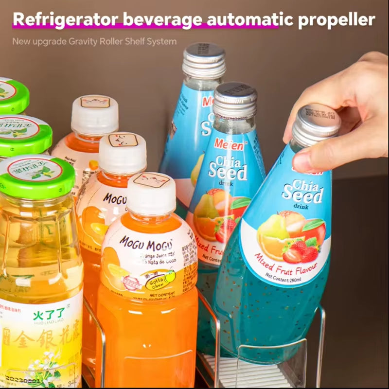 Automatic Soda Can Dispenser Retail Transparent Slide Rail Beverage Storage Organizer Rack Drink Spring Pusher for Fridge