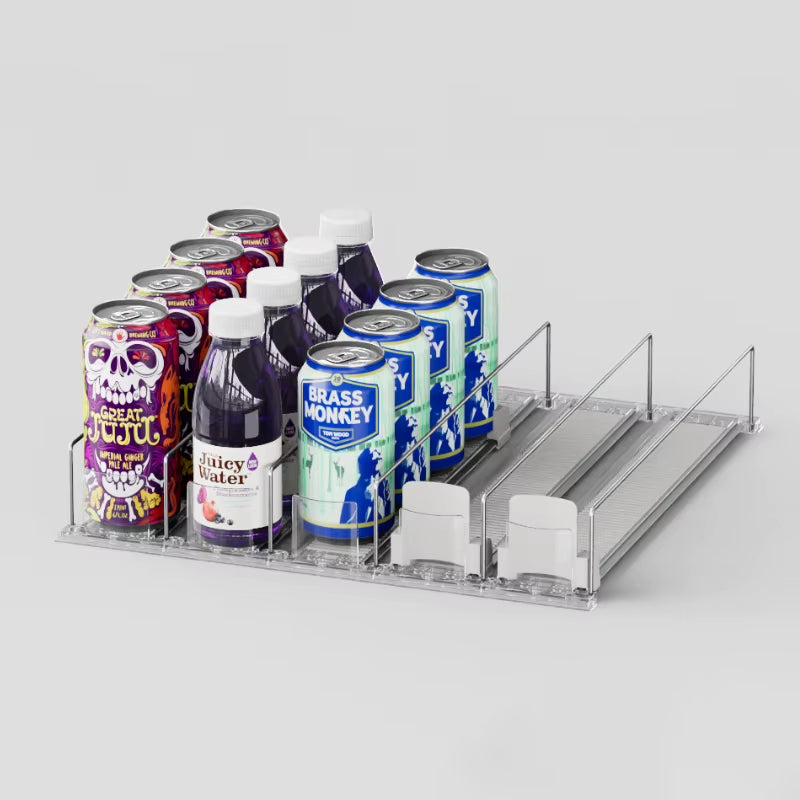 Automatic Soda Can Dispenser Retail Transparent Slide Rail Beverage Storage Organizer Rack Drink Spring Pusher for Fridge