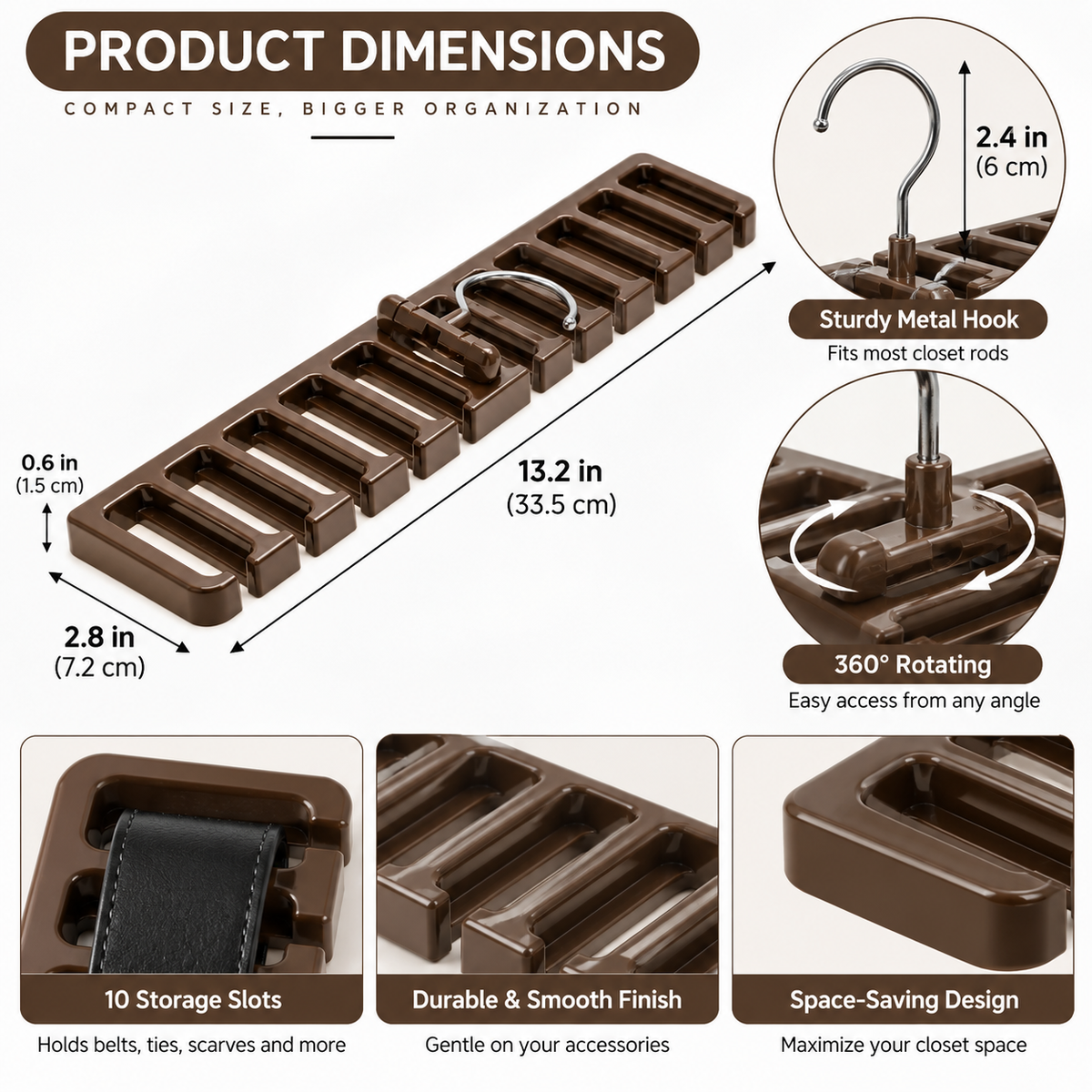 10-Slot Rotating Belt & Tie Hanger