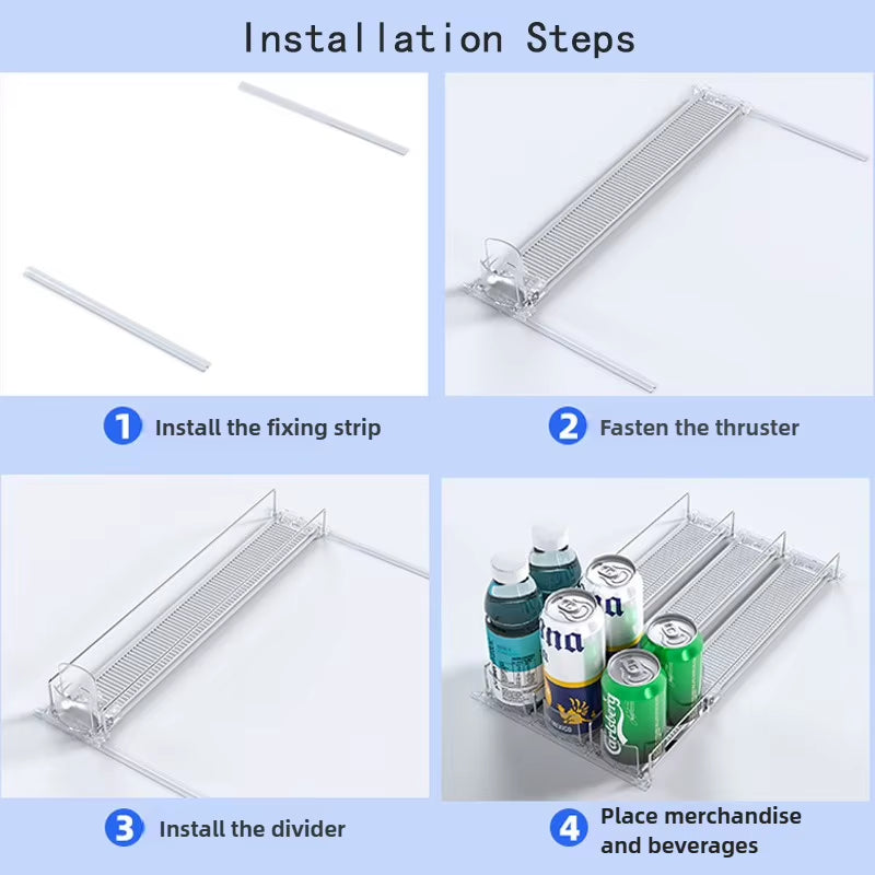 Automatic Soda Can Dispenser Retail Transparent Slide Rail Beverage Storage Organizer Rack Drink Spring Pusher for Fridge
