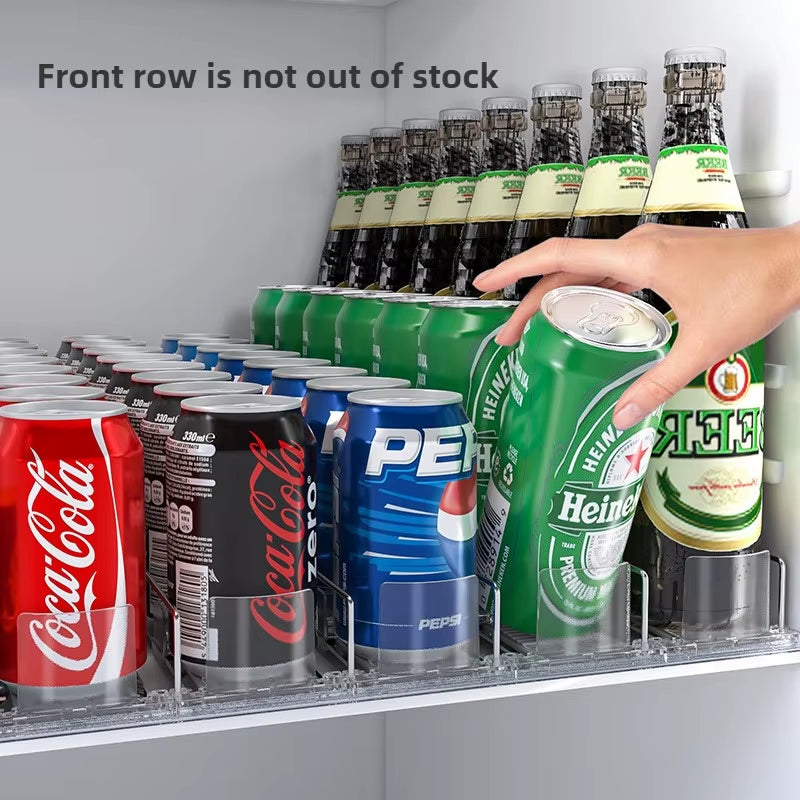 Automatic Soda Can Dispenser Retail Transparent Slide Rail Beverage Storage Organizer Rack Drink Spring Pusher for Fridge